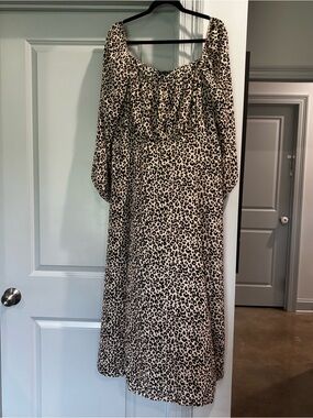 ASOS Cream and Black Leopard Print Long Sleeve Midi Dress